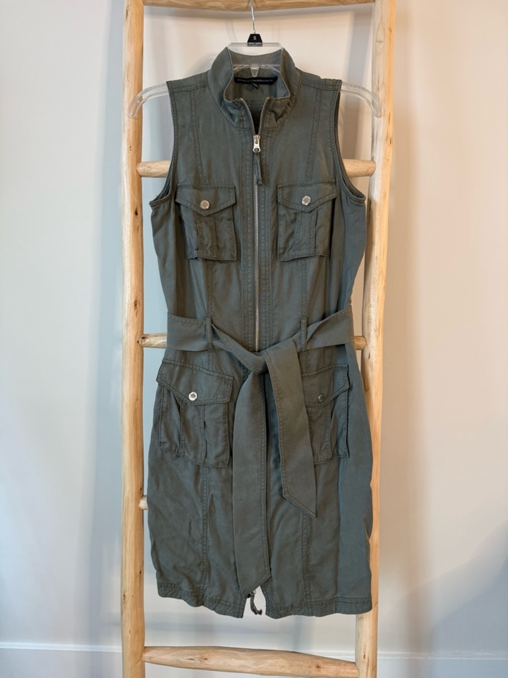 White House Black Market Olive Green Utility Dress with Front Zip